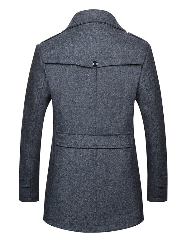 Men's wool zipper autumn and winter double collar coat