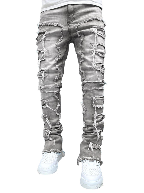 Men's new stretch patch denim straight pants