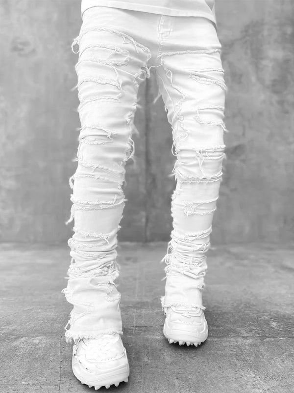 Men's new stretch patch denim straight pants