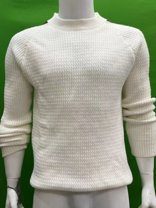 Men's Casual Fashion Shoulder Contrast Color Long Sleeve Knitted Sweater