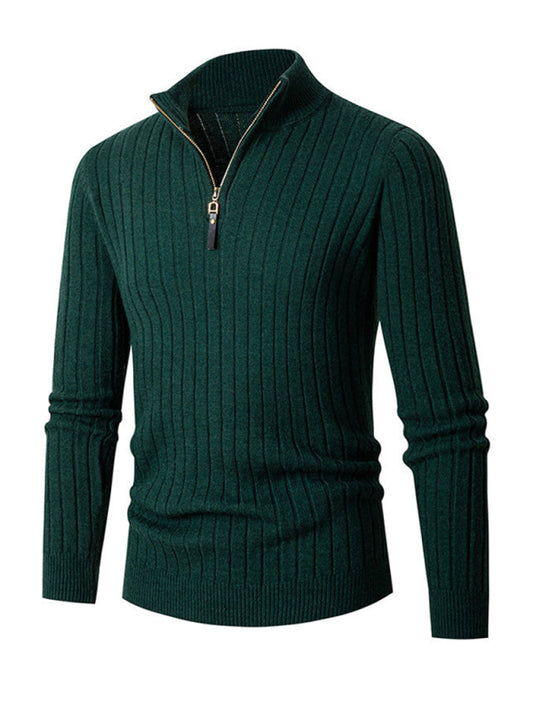 Men's casual solid color round neck stretch knitted sweater