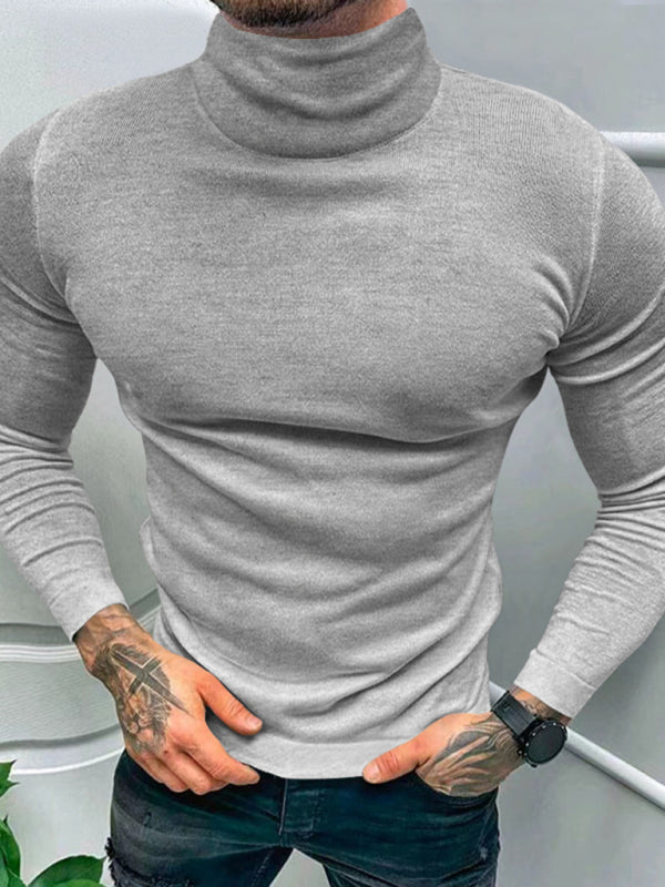 Men's Solid Color Turtleneck Long Sleeve T-Shirt