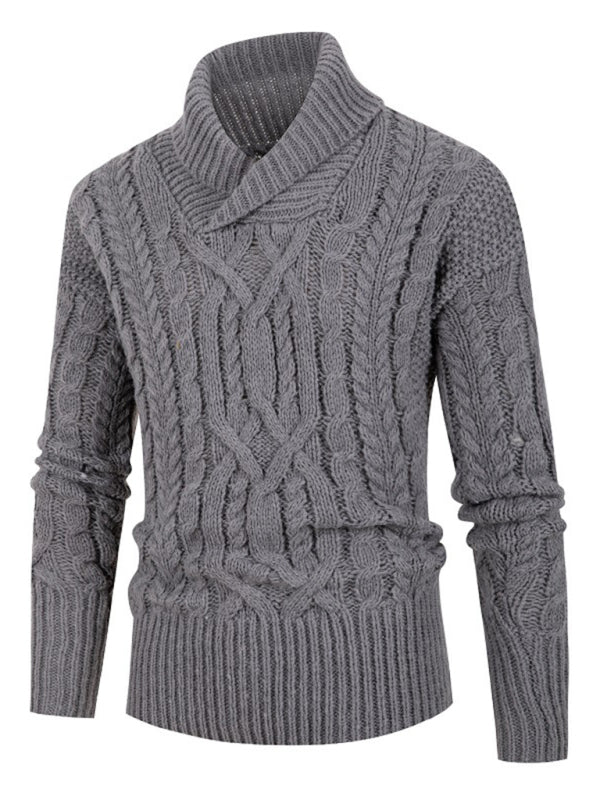 Men's new solid color twist pullover long-sleeved sweater