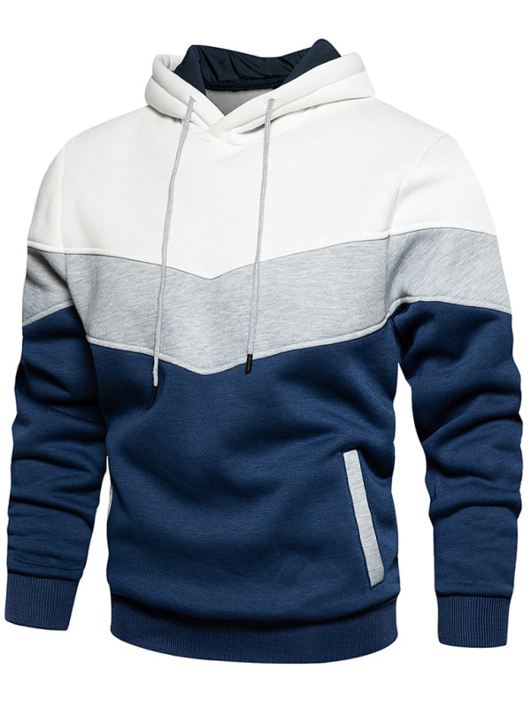 Men's casual color block and contrast fashion hooded sweatshirt