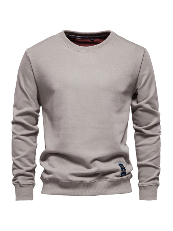 Men's Loose Solid Color Round Neck Casual Long Sleeve Sweatshirt