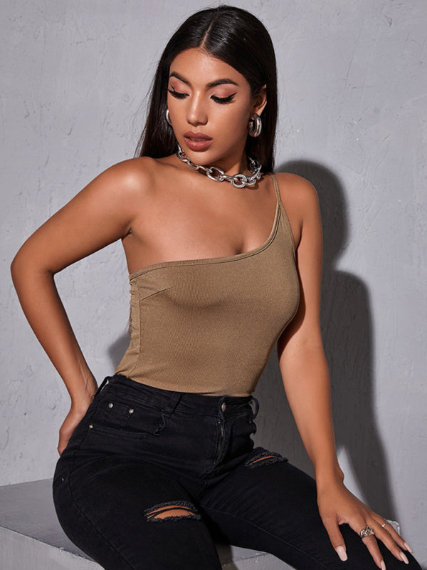 Women's sexy cosmetic strap off -shoulder oblique cross -neck jacket