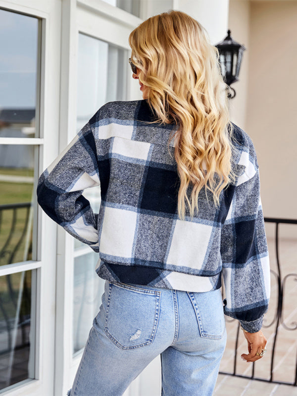 Women's fashion casual short plaid jacket