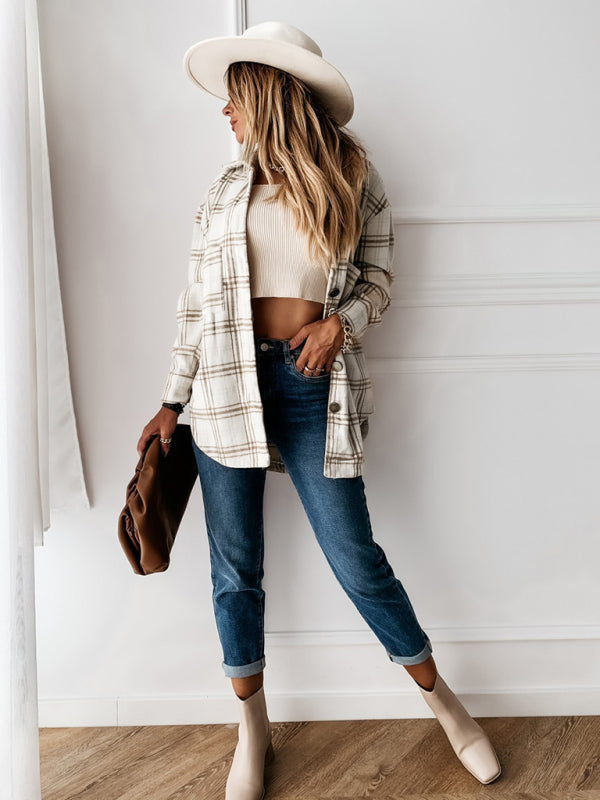 Women's Plaid Casual Brushed Wool Cardigan Jacket