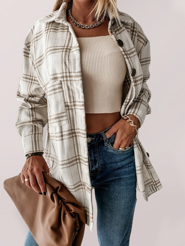 Women's Plaid Casual Brushed Wool Cardigan Jacket