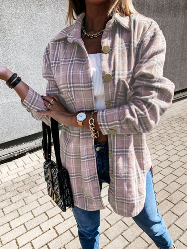 Women's Plaid Casual Brushed Wool Cardigan Jacket