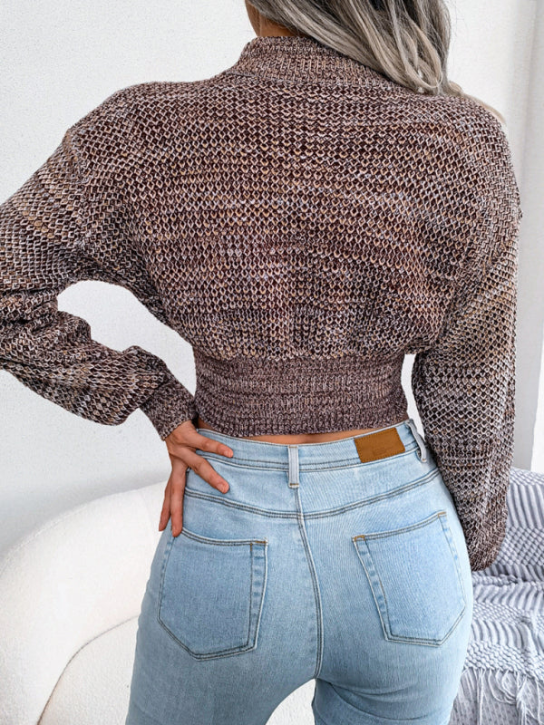 Women's fashion color long sleeve open navel knitted sweater