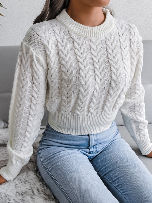 Women's Dropped Sleeves Twisted Waist Knit Crop Sweater