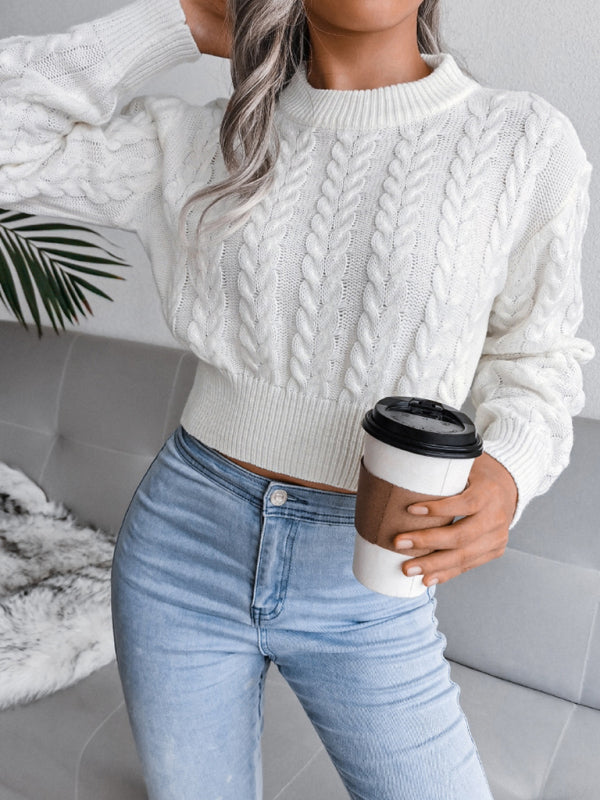 Women's Dropped Sleeves Twisted Waist Knit Crop Sweater