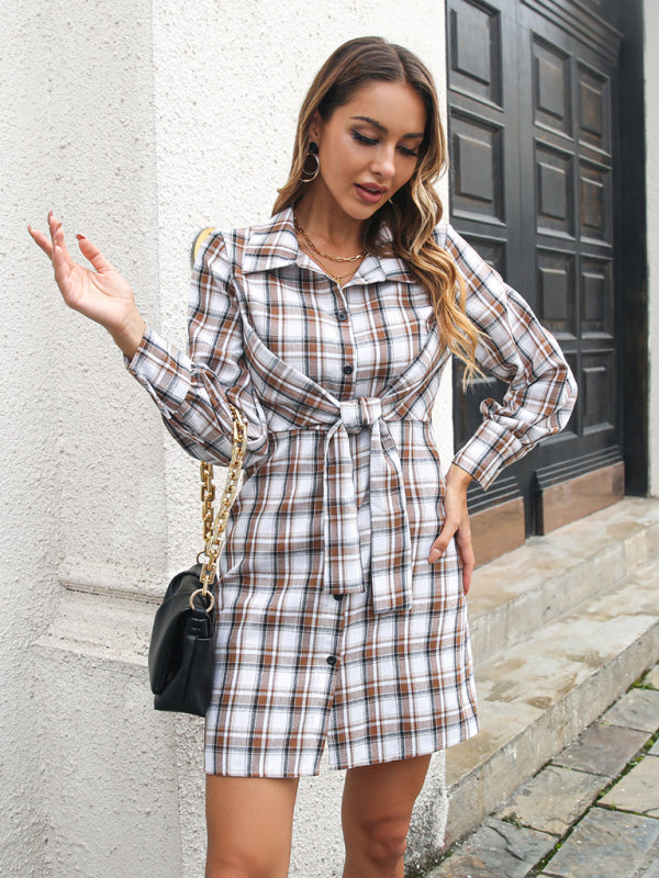 Women's casual plaid shirt dresses strappy dresses