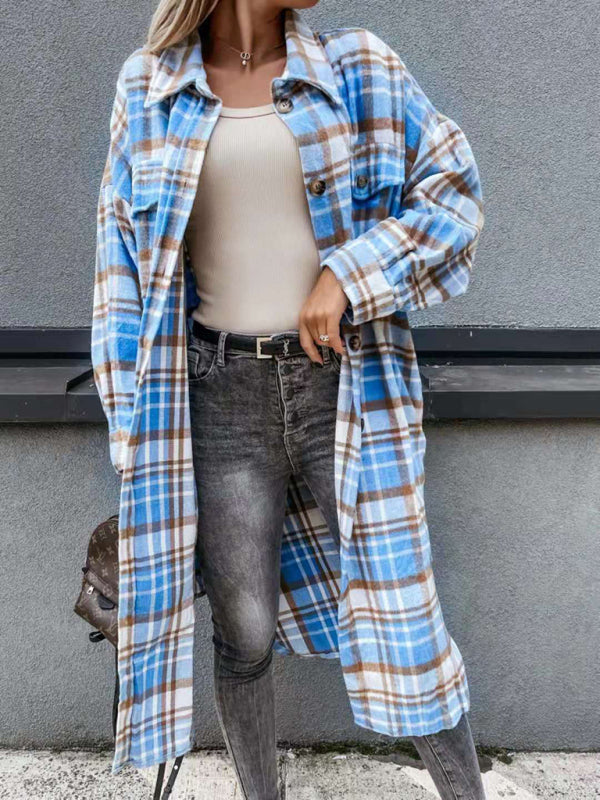 women's casual long plaid shirt jacket