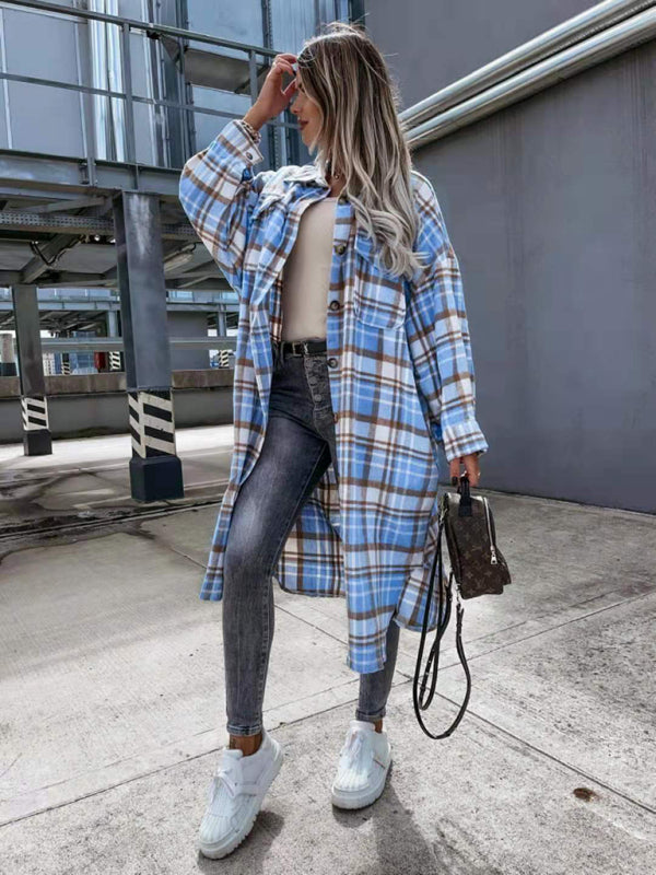 women's casual long plaid shirt jacket