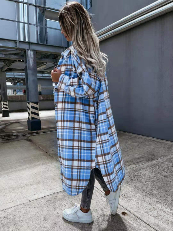 women's casual long plaid shirt jacket