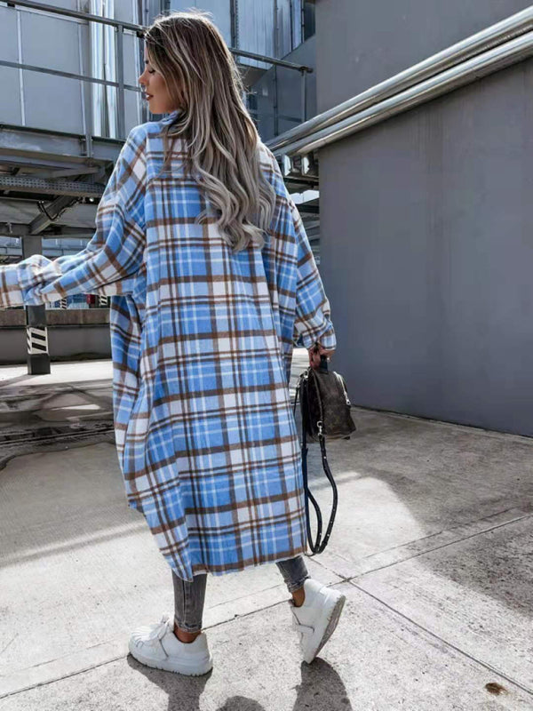 women's casual long plaid shirt jacket