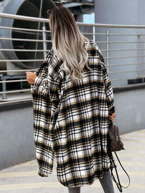 women's casual long plaid shirt jacket