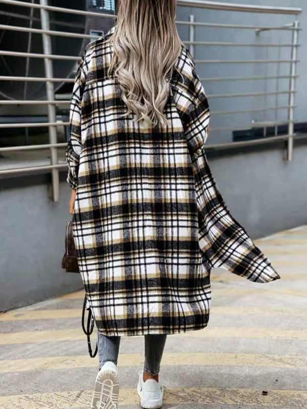 women's casual long plaid shirt jacket