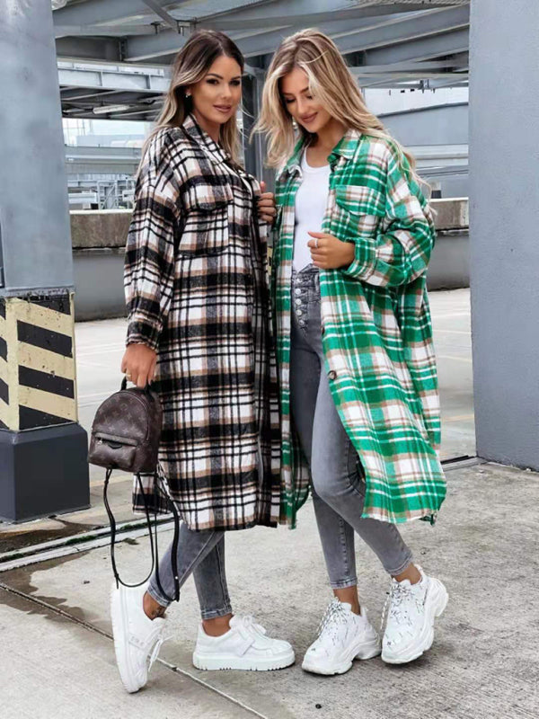 women's casual long plaid shirt jacket