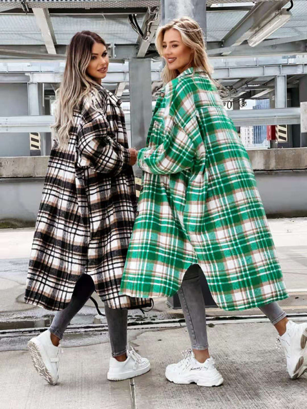 women's casual long plaid shirt jacket