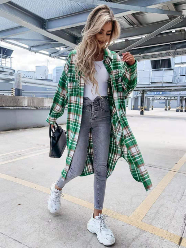 women's casual long plaid shirt jacket