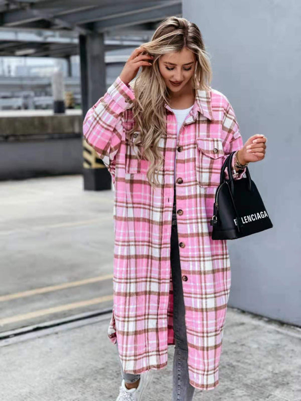 women's casual long plaid shirt jacket