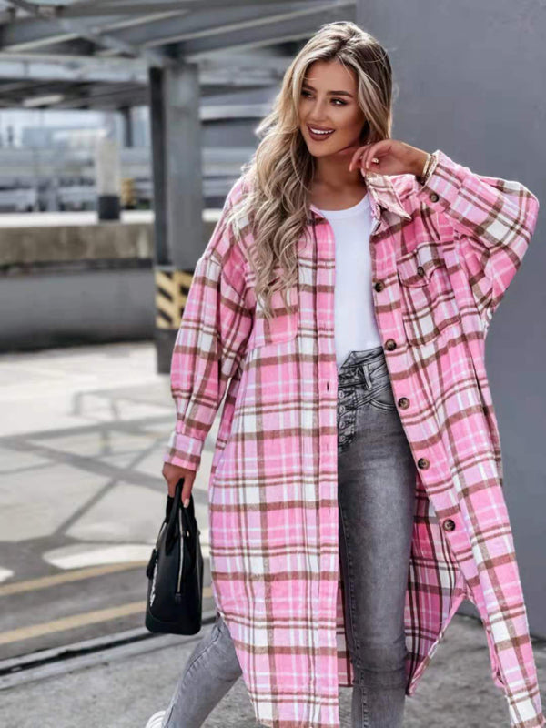 women's casual long plaid shirt jacket