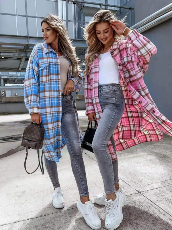 women's casual long plaid shirt jacket