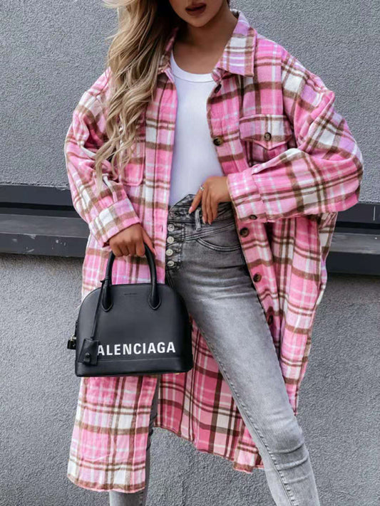 women's casual long plaid shirt jacket