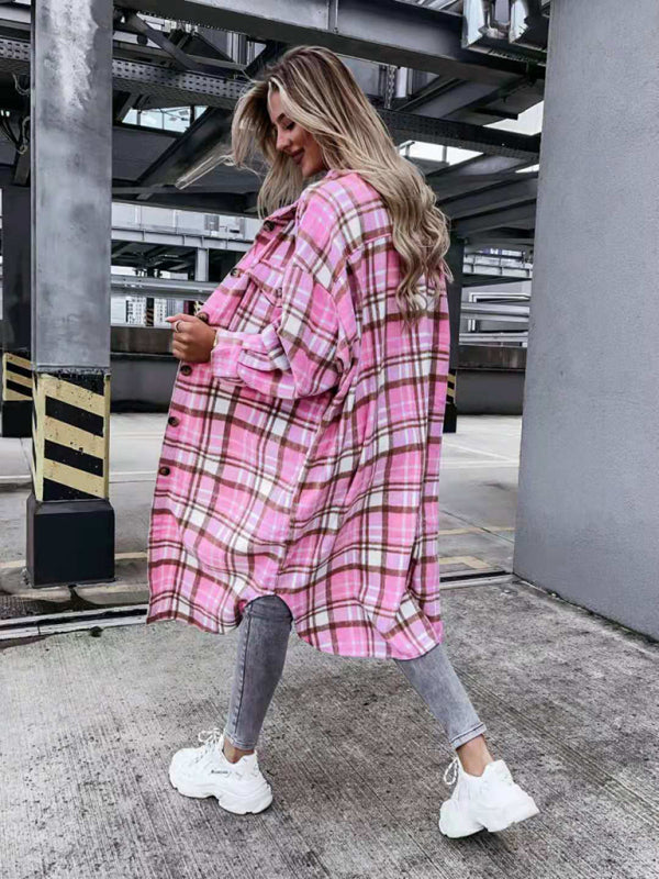 women's casual long plaid shirt jacket