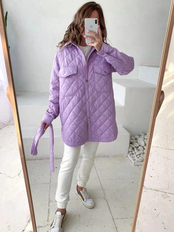 New style women's long buttoned lapel loose warm rhombus cotton jacket