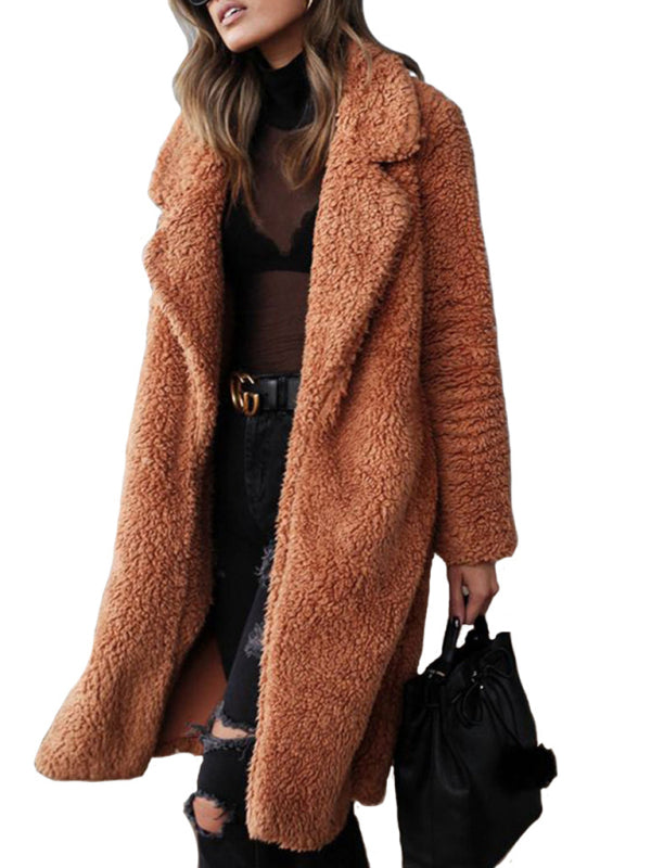 Women's loose long sleeve lapel plush jacket