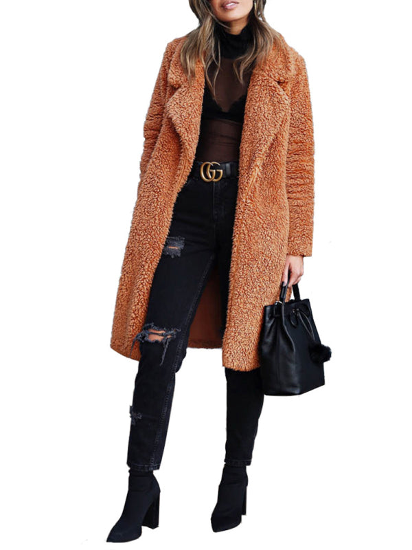 Women's loose long sleeve lapel plush jacket