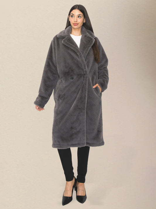 Women's loose lapel long plush coatRP0023537