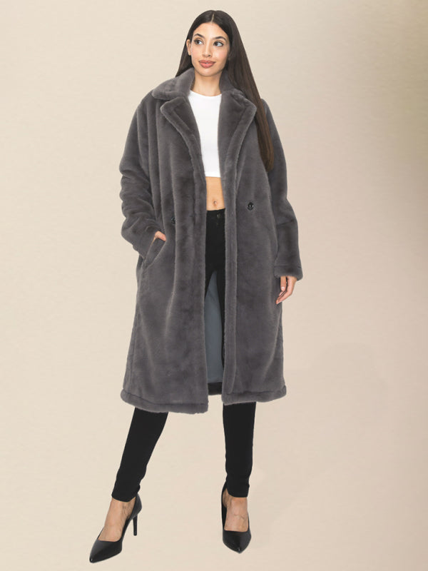 Women's loose lapel long plush coatRP0023537