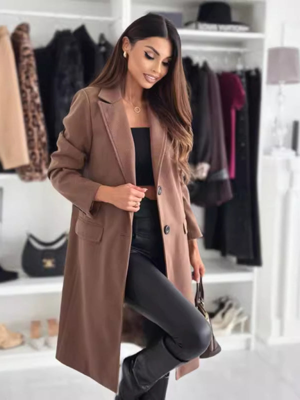 Autumn and winter simple long-sleeved solid color single-breasted jacket